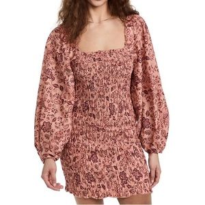 New Free People Smocked Puff Sleeve Dress